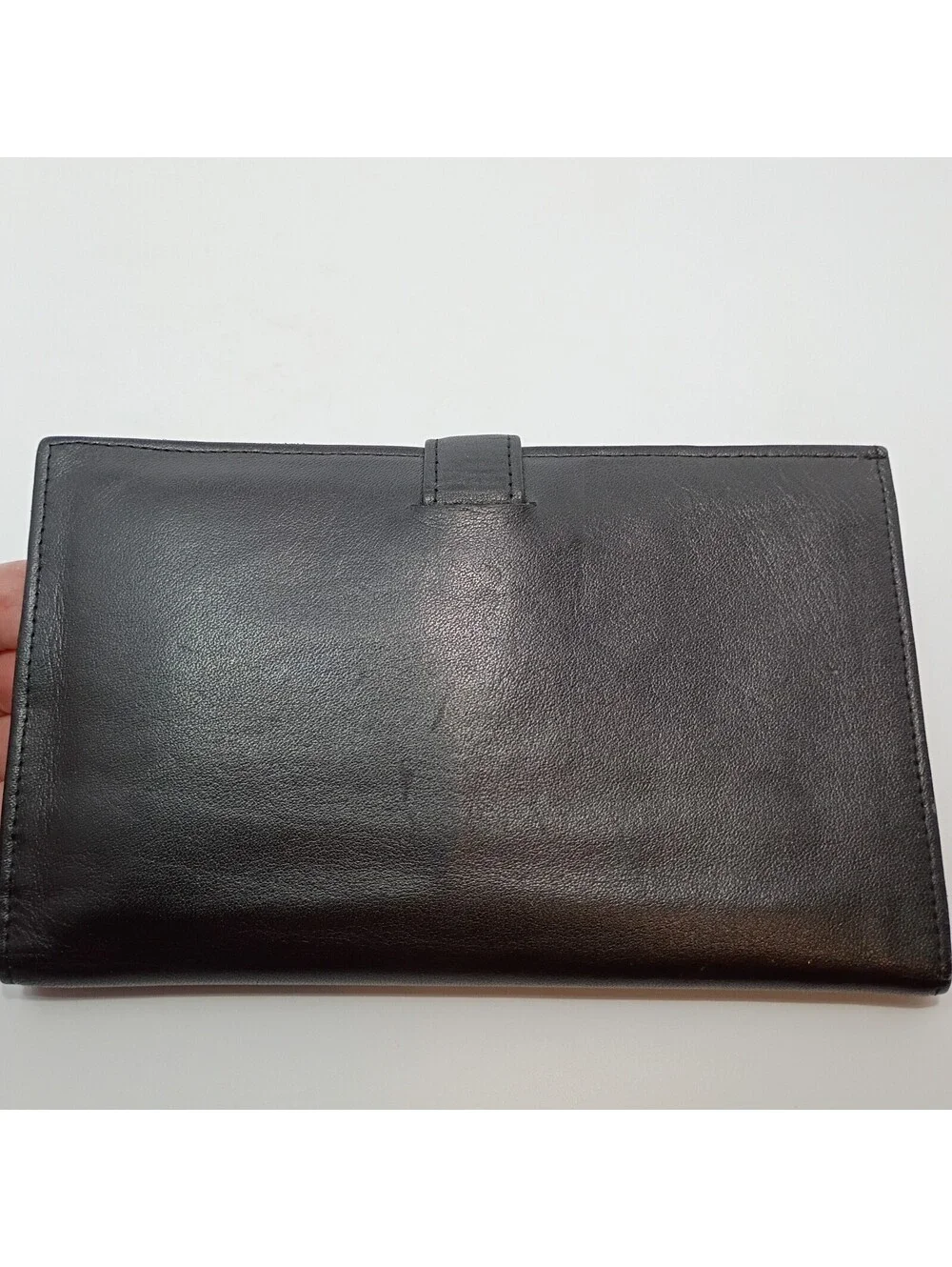 Black Cowhide Leather Travel Wallet Travelers Checks Airline Tickets Etc
